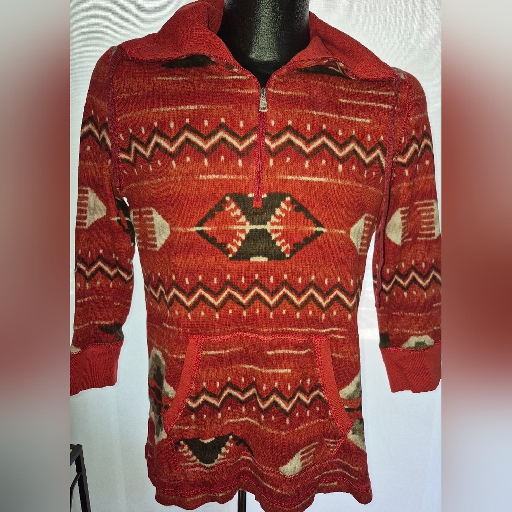 Lauren Ralph Lauren Active Aztec Red Quarter Zip 3/4 Sleeve Thermal Top X-Large